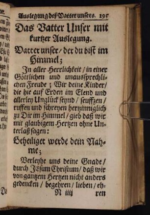 Das VatterUnser mit kurtzer Auslegung.