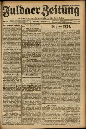 Erste Ausgabe vom Samstag, den 02. August 1924.