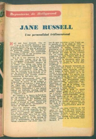 Jane Russell - una personalidad tridimensional : Repostería de Hollywood