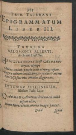 Frid. Taubmani Epigrammatum Liber III.