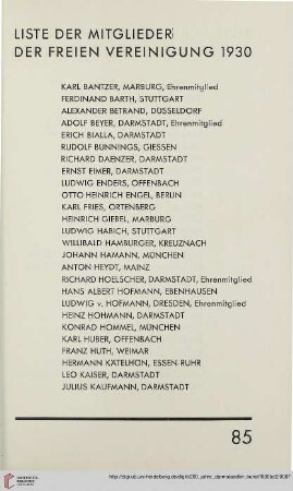 Liste der Mitglieder der Freien Vereinigung 1930