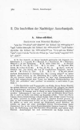 II. Die Inschriften der Nachfolger Assurbanipals
