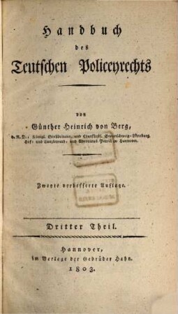 Handbuch des Teutschen Policeyrechts, Dritter Theil