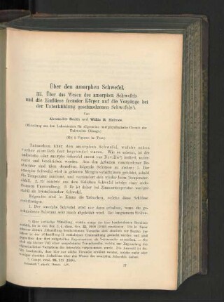 Über den amorphen Schwefel. III. Über das Wesen des amorphen Schwefels und die Einflüsse fremder Körper auf die Vorgänge bei der Unterkühlung geschmolzenen Schwefels