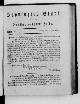 Num. 54., Ausgabe vom 12. Juli 1816