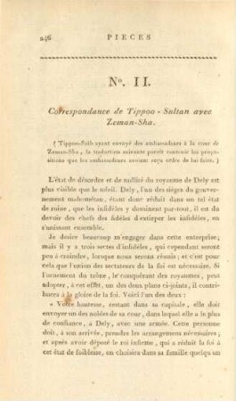 No. II. Correspondance de Tippoo - Sultan avec Zeman-Sha