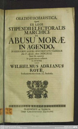 Oratio eucharistica...de abusu morae in agendo