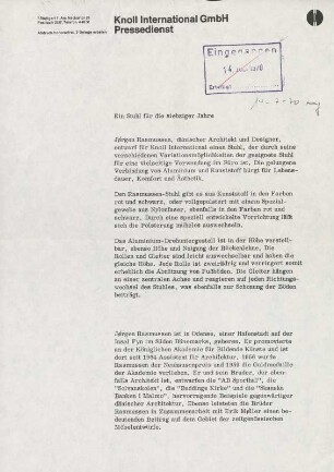 Informationsblatt zu Bürostuhl 1901 U von Jorgen Rasmussen