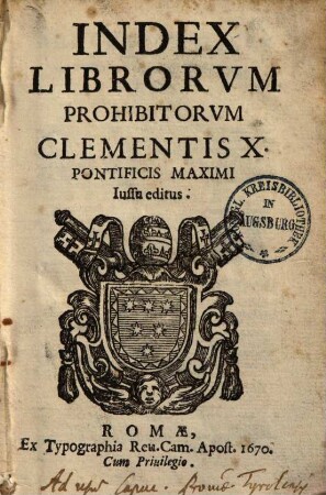 Index librorum prohibitorum : Clementis X. Pontificis Maximi iussu editus