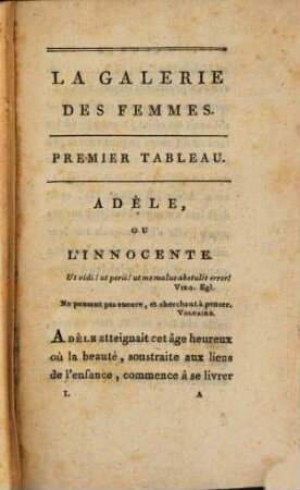 La Galerie Des Femmes : Collection incomplète de huit Tableaux, 1