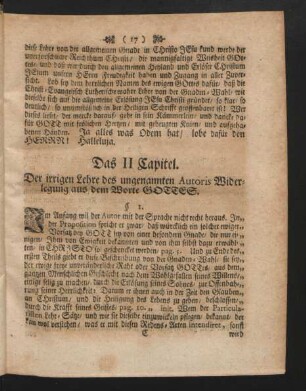 Das II. Capitel. Der irrigen Lehre des ungenannten Autoris Widerlegung aus dem Worte GOTTES