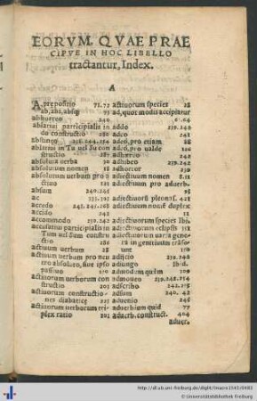 Eorum quae praecipue in hoc libello tractantur, Index.