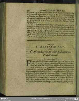 Dissertatio XXIV. De Citatione, Libello, & aliis Judiciorum Praeparatoriis
