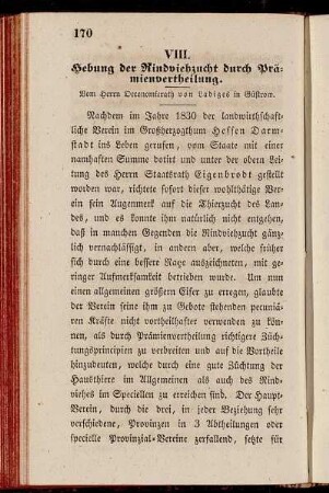 VIII. Hebung der Rindviehzucht durch Prämienvertheilung