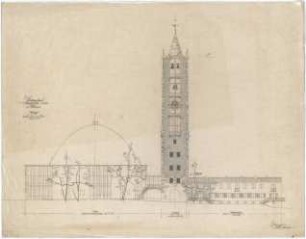 Gsaenger, Gustav; Kassel (Hessen); Kreuzkirche, Wiederaufbau - Wiederaufbau, Tektur zum Turmbau Südseite (Ansicht)