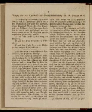 Auszug aus dem Protocolle der Generalversammlung am 10. October 1837