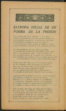 Estrofa inicial de un poema de la prisión