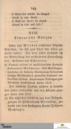 XVII. Literarische Notizen