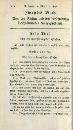 Zweytes Buch. Von den Sachen und den verschiedenen Beschränkungen des Eigenthums