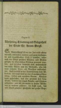 Caput I. Uhrsprung, Erbawung und Gelegenheit der Stadt St. Annen-Bergk