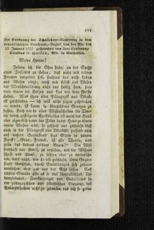 Bei der Eröffnung der Schullehrer-Conferenz in dem neuerrichteten Conferenz-Bezirk von der Alp den 23. Januar 1833 : [Mannigfaltiges]