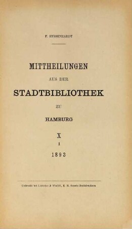 Mitteilungen aus der Stadtbibliothek in Hamburg. 10. 1893
