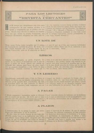 Para los lectores de la "Revista Cervantes"