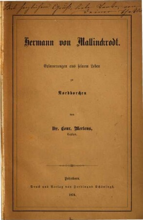Hermann von Mallinckrodt : Erinnerungen aus seinem Leben zu Nordborchen