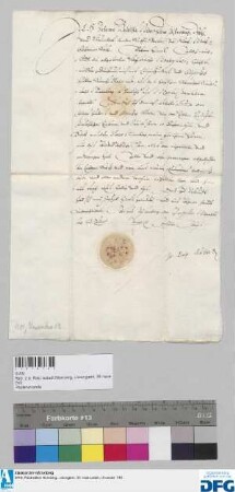 Dr. iur. utr. Johann Baptista Weber zum Pisenberg, Roetz und Krumbach, kaiserlicher Geheimer Rat, stellt der Stadt Nürnberg Quittung aus über 550 fl. Stadtsteuer.