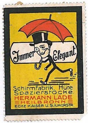 Werbemarke der Fa. Hermann Lade (Schirme, Hüte, Spazierstöcke)