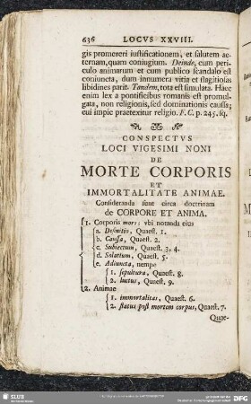 Locus XXIX. De Morte Corporis Et Immortalitate Animae