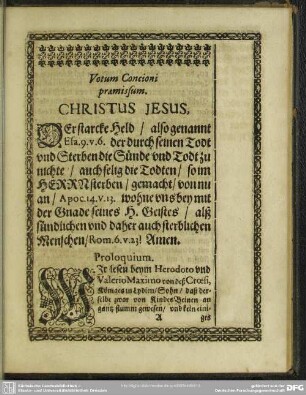Leichenpredigt : Christliche Leichpredigt. Proloquium. Textus. Exordium. Tractatio