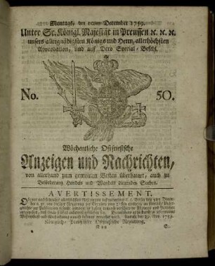 No. 50. Montags, den 10ten December 1759.