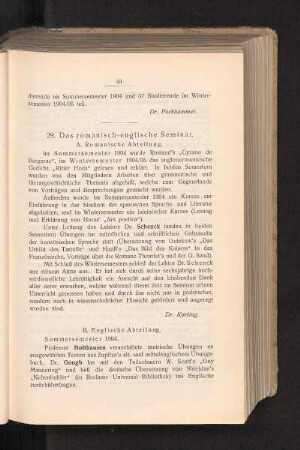 29. Das romanisch-englische Seminar.
