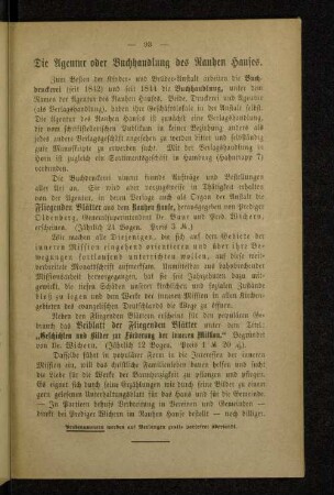Die Agentur oder Buchhandlung des Rauhen Hauses.