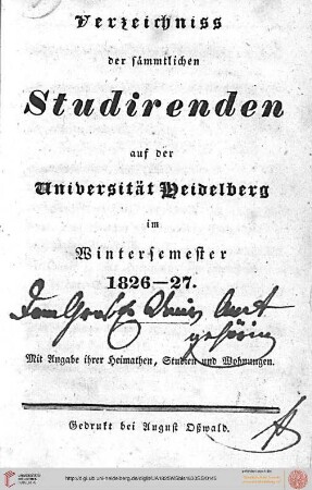 Wintersemester 1826/1827