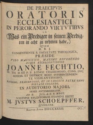De Praecipuis Oratoris Ecclesiastici In Perorando Virtutibus