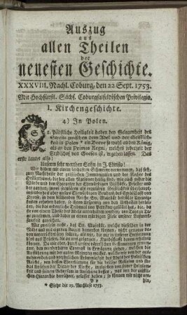 XXXVIII. Nachlese. Coburg, den 22. Sept. 1753.