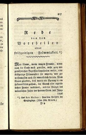 Rede von den Vortheilen einer frühzeitigen Frömmigkeit.