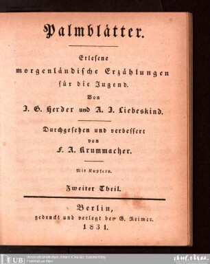 2: Palmblätter : Erlesene morgenländische Erzählungen