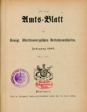 1897: Amtsblatt der Württembergischen Verkehrsanstalten