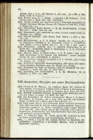 XIII. Kupferstiche, Gemählde und andere Kunstgegenstände