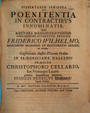 Diss. iur. de poenitentia in contractibus innominatis