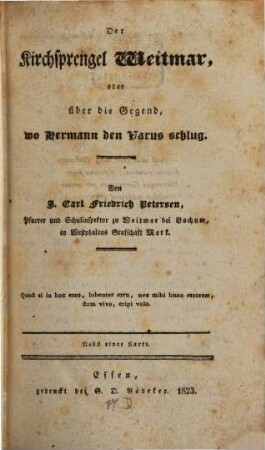 Der Kirchsprengel Weitmar : oder die Gegend wo Herrmann den Varus schlug