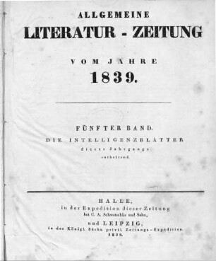 1839: Allgemeine Literatur-Zeitung