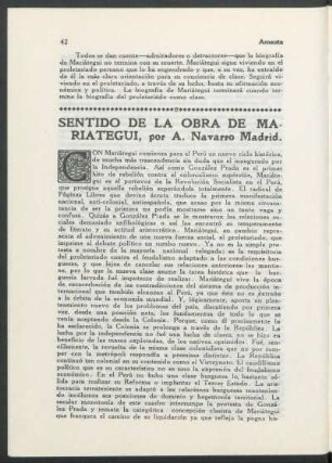 Sentido de la obra de Mariátegui