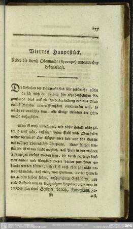 Viertes Hauptstück. Ueber die durch Ohnmacht (Syncope) unterbrochne Lebenskraft