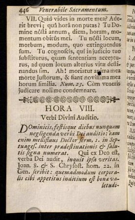 446-448, Praxis fructuosè audiendi Verbum Dei.