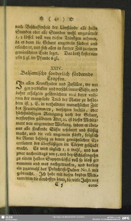 XXIV. Balsamische sonderlich fördernde Tropfen