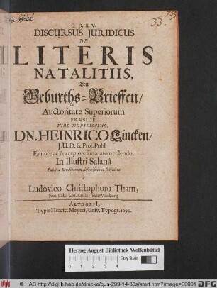 Discursus Iuridicus De Literis Natalitiis